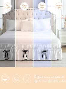 波西米亚风农舍床裙，饰有蝴蝶结 - 整体白色，黑色蝴蝶结，柔软透气，可机洗，卧室装饰，波西米亚风格装饰，农舍风格，蝴蝶结床裙 - 彩色 - 查看 5