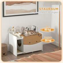 Extendable Cat Litter Box, Furniture Design, Litter Compartment, 78 X 50 X 51 Cm, Oak/White - one-size - View 5