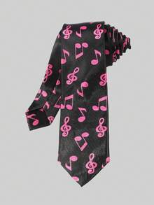 1pc Fashion Men's Casual Versatile Musical Note Print Silky Necktie, Suitable For Party, Travel, Vacation, Outing, Gift - Musical Note - View 9