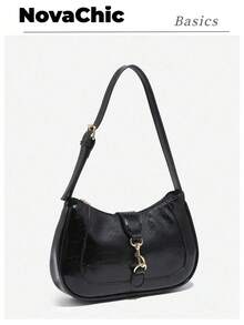 Novachic,1pc Retro Minimalist Hook Decor Adjustable Shoulder Strap Crescent Shape Bag, Suitable For Date, Outing, Party, Burgundy Glossy Crescent Shoulder Bag With Gold Metal Buckle Vintage Tote, Commuter Date Bag For The Discerning, Small Capacity Lightweight Underarm Bag, Top Handle Versatile Casual Design, Spring/Summer Fashion Underarm Pouch With Adjustable Strap, Large Capacity For Everyday Use, Spacious Capacity, Street & Japanese Bag For Women, Y2K Perfect For Spring, Summer, Autumn & Winter, Suitable For Women, Students And Office Workers Commuting, Casual Use Of Small Bags, Suitable For Girls, Ladies, Students, Office Workers, Commuting, School Outfits, Burgundy Red, Fashionable Burgundy Bag, Retro Inspired Bag For Women------Valentine's Day, Valentines, Valentines Day, Bag Charm, Purse Charm, Bag Charms, Beach Accesories For Women, Beach, Beach Bag, Vacation Essentials, Airplane Travel Essentials, Cruise Essentials, Valentines Gift, Valentine's Day Gift [US-Based Shipping]. - màu đen - Xem 2