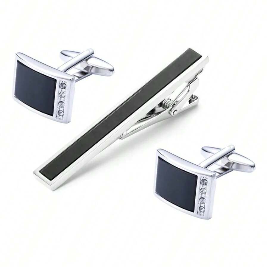 Mancuernillas Y Pisacorbata Para Boda Trabajo+caja De Regalo - Plateado - Ver 1