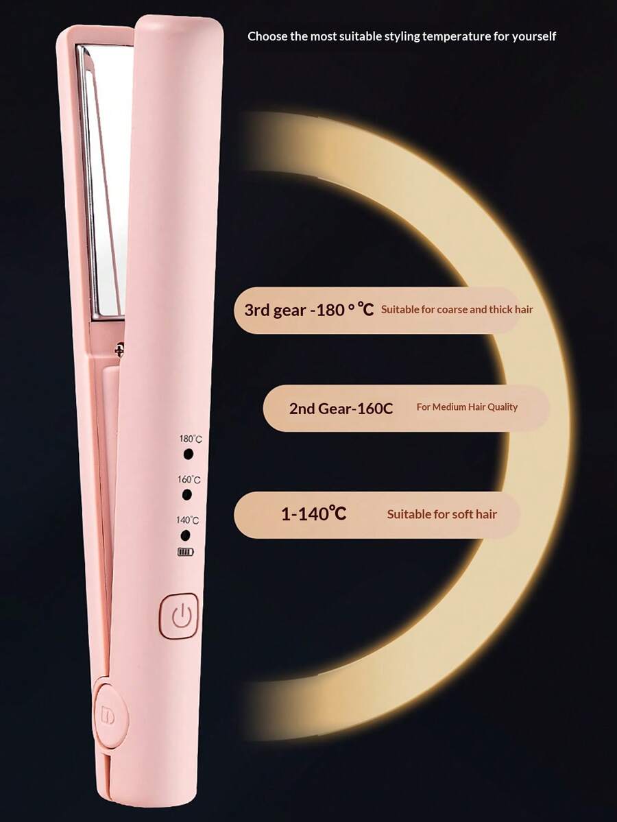 迷你USB充电式无线卷发棒/直发器，两用便携式美发工具，无线直发器充电器，无损USB充电式卷发棒/直发器 - 彩色 - 查看 1