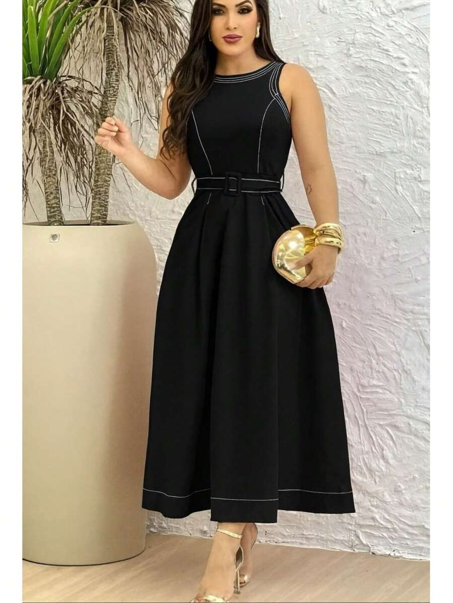Red Midi-Long Dress For Women, Evangelical Style, Suitable For All Occasions, Solid Color, Chic Dresses, Christmas And New Year's Dresses - 預 - 查看 1