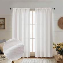 72 Inch Length 2 Panels Set Living Room Bedroom, Filtering Faux Slub Textured Window Curtain Panels, Solid Airy Soft Rod Pocket French Door Drapes, 2 Pcs 40Wx72L, Window Treatments - Blue - View 2