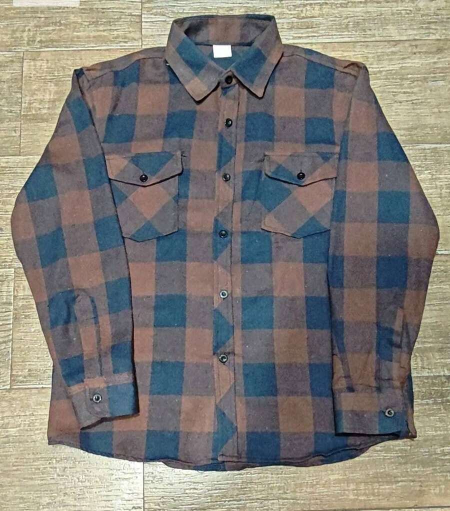 Men's Long-Sleeved Flannel Checkered Dress Shirt - Coffee Brown - View 1