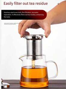 1pc 304 Stainless Steel Glass Teapot, Heat-Resistant Glass Teapot, Household Tea Set Flower Pot Tea Maker Set, Suitable For Home, Restaurant, Camping, Office, Summer, Winter Beverage Set - Transparent - View 7