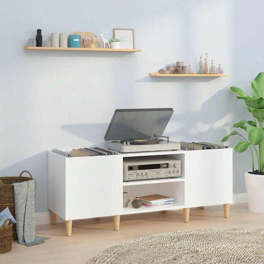 vidaXL Armadio a dischi bianco brillante 121x38x48 cm in legno metalmeccanico - Bianco - Visualizzare 1