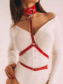 Punk Pu Leather Chest Harness Belt For Women, Fashion Body Harness Belt Link Neck, Accessories For Party Dating Belt. - 彩色 - 查看 2