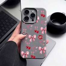 Beautiful bow For  17 17AIR 16 16E 15 14 13 12 11 Pro Max Plus  Large-frame   Breathable Press the key case, fashionable Lychee pattern anti-stain and   wear-resistant - DKLZW-Rosa-THDKEYHermoso lazo - Ver 1