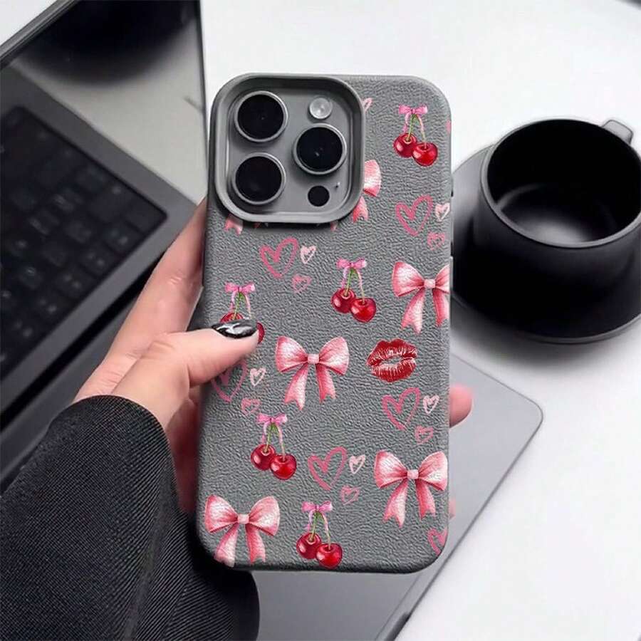 Beautiful bow For 17 17AIR 16 16E 15 14 13 12 11 Pro Max Plus Large-frame Breathable Press the key case, fashionable Lychee pattern anti-stain and wear-resistant - DKLZW-Rosa-THDKEYHermoso lazo - Ver 1