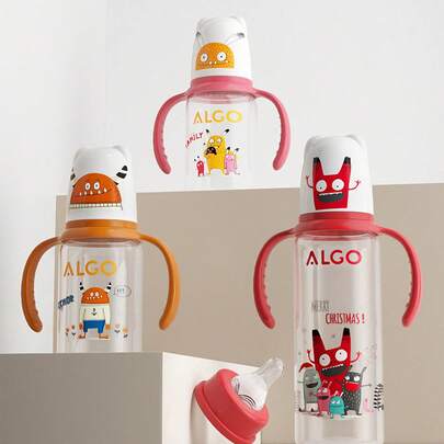 1pc 120ml Monster Series Baby Bottle, Wide Neck With Handle, Clear Measurement Markings, Scientific Feeding, Suitable For Daily Use