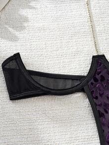 Tuta sexy da donna con stampa leopardata viola e schiena scoperta - Viola - Visualizzare 5