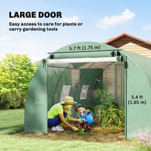 Outsunny 13'x9.8'x6.6' Walk-In Tunnel Greenhouse W/ 2 Support Rods, Roll-Up Mesh Door, Mesh Windows, Plant Hot House With PE Cover, Galvanized Steel Frame, Outdoor Garden, Green - Green - View 6