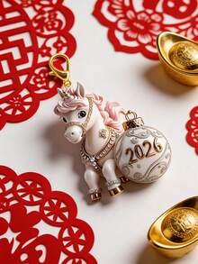 Pink & Golden Glitter 2026 Horse Charm Ornament | Top-Rated Sparkling Glittery Horse Figurine Pendant ,Xiao Ma Design | Multi-Functional Keychain, Bag Charm & Car Rearview Mirror Hanger | Chinese Spring Festival Mascot, Year Of The Horse Symbol & Festive Interior Decor | Perfect For Party Favors, Holiday Gifts - Multicolor - View 4