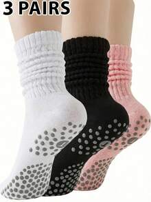 3 pares de calcetines deportivos multiusos de unicolor para mujer, minimalistas y casuales, adecuados para todas las estaciones, deportes al aire pilates, calcetines de yoga, calcetines tubo casuales de ballet, uso diario y ejercicio, incluyendo calcetines con agarre, excelentes para regalar - Multicolor - Ver 15