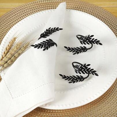 2/4/6/8/12 حلقة مفرش طاولة من سنابل القمح، حاملات مفارش طاولة معدنية سوداء، حلقات مفارش طاولة بطراز داكن، لديكور المطبخ والمنزل والفندق، أسلوب ريفي، حفلات عائلية، احتفالات عيد، حفلات زفاف، حاملات مفارش طاولة، عناصر طبيعية ريفية