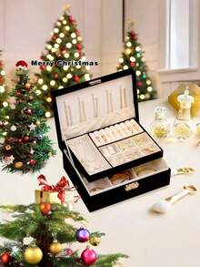 Classic Leather Jewelry Boxes In Black, White, Pink, And Green, Featuring A Removable Tray, Snap Closure, And Padded Drawers-A Versatile Oval Desktop Organizer With Ample Capacity For Necklaces, Earrings, Rings, Bracelets, And Watches-Making It An Ideal Gift For Women And Girls. - Multicolor - View 17