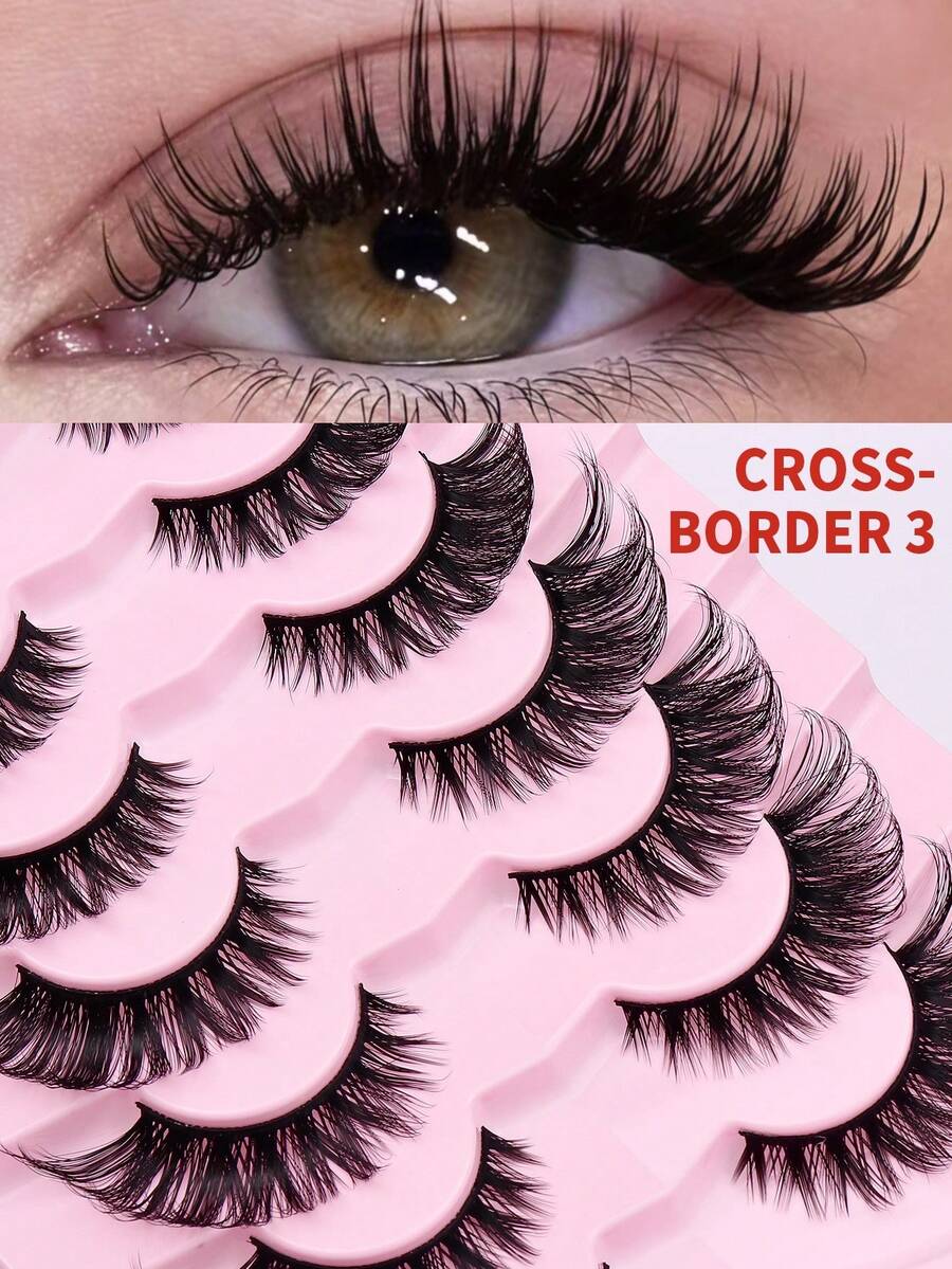 Seven Pairs Of False Eyelashes, Soft And Natural Style, Cat-Eye False Eyelashes With Waterproof Fox Fur, Fluffy Wing-Shaped Eyelashes, Natural Makeup Effect, Cross-Line Long Full-Length Style, Suitable For Daily Makeup And Party Styling. - Cat Eye Lashes - View 1