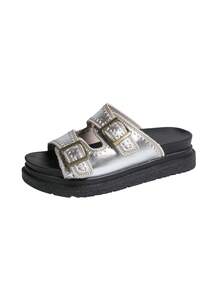 Latest Fashion Solid Color Thick Sole Sandals For Women, Suitable For Beach, Outing, Dating, Vacation, Party, Spring/Summer - Silver - View 9