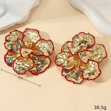 2件/3件套金色珐琅花卉设计耳环+简约鱼骨戒指（女士） - WEH6115大花朵 - 查看 9