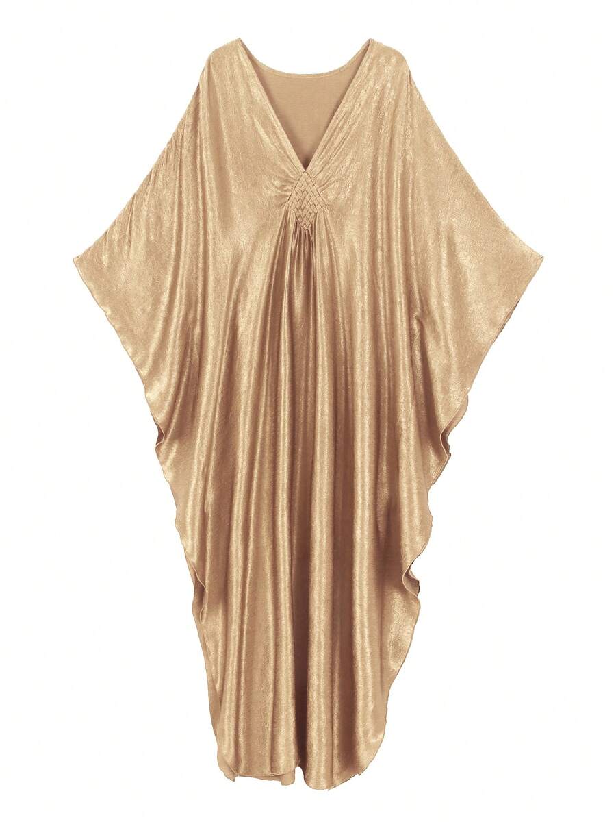 Đầm Kaftan Ma-rốc thanh lịch mùa xuân/hè 2026 dành cho nữ, cổ chữ V, tay dài cánh dơi, dáng rộng, maxi, thích hợp mặc đi biển, nghỉ dưỡng, dự tiệc tối, áo choàng ngoài khi đi bơi.