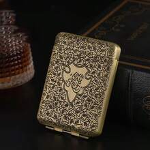 合金雕刻图案耐压自开式香烟盒，精美节日礼品 - 彩色 - 查看 8