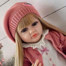 Lifelike Reborn Baby Doll, Full Vinyl Body, Princess Styling With Long Hair, Pink Sweater Dress With Beret Hat, Can Bathe And Play, Pretend Play, Birthday Gift (Includes Bottle, Pacifier, Diaper, Birth Certificate) - Pink - View 11