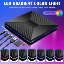 2A2C (Readable + Writable) External DVD-R/W Optical Drive, USB 3.0 High-Speed Transmission, Dual Type-C Interfaces, 2 USB Ports And 2 C Ports, Supports SD/TF Card Readers, Plug-And-Play Burner Suitable For Laptops, Personal Computers, High-Definition Playback, Stylish Design With RGB Buttons To Switch Light Colors, Easy To Carry - Black - View 5