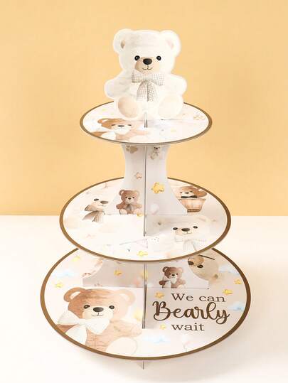 1set Brown Bear Cupcake Stand, Cute Bear Pattern Babe Shower Party Cake Display Stand, 1st Birthday Party Cupcake Tray, Gender Reveal Party Cake Holder, Holiday Celebration Cupcake Tower, We Can Bearly Wait, Birthday Party Supplies, Baby Shower Decoration, Gender Reveal Decoration, Table Centerpiece Decorations, Kitchen DIY Cake Dessert Decorations, Birthday Gifts, Party Favors