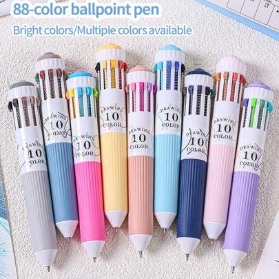 1pc High-Quality Colorful Retractable Ballpoint Pen, Suitable For Art Students, Painting, Journaling, 10/30 Colors, Water-Based Ink, DIY Notebook Drawing & Graffiti, Large Capacity Colored Pens, Markers