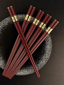 5 Pairs "Fu" Pattern Red Chopsticks Set 24.9cm/9.8in Chinese Chopstick Korean Japanese Sushi Chop Sticks Set Kitchen Chopstick Gift - Red - View 7