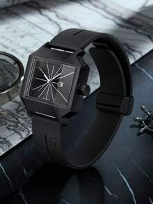 TOMI 1 chiếc đồng hồ nam vuông thiết kế Nhật Bản cao cấp, bền chắc, vỏ màu đen mờ, dây đeo silicon màu nâu, mặt số rạng rỡ, phù hợp cho sinh hoạt hàng ngày, đi làm, kỳ nghỉ, làm quà tặng, tựu trường, Halloween, Ngày Valentine, Giáng sinh, cuối năm. - màu đen - Xem 1