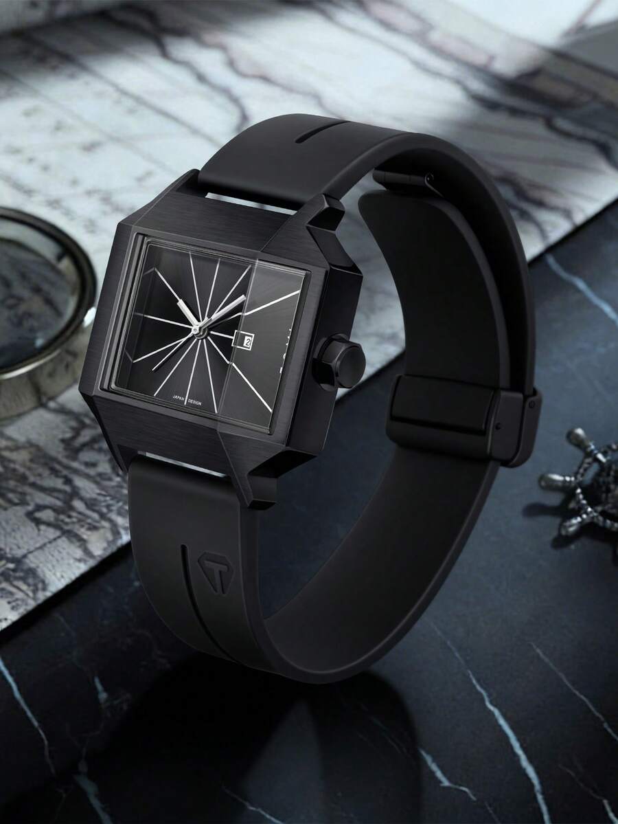 TOMI 1 chiếc đồng hồ nam vuông thiết kế Nhật Bản cao cấp, bền chắc, vỏ màu đen mờ, dây đeo silicon màu nâu, mặt số rạng rỡ, phù hợp cho sinh hoạt hàng ngày, đi làm, kỳ nghỉ, làm quà tặng, tựu trường, Halloween, Ngày Valentine, Giáng sinh, cuối năm. - màu đen - Xem 1