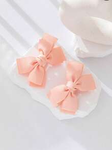 Set de 2 pinzas de pelo con lazo texturado y borde fruncido para niños, estilo coreano - Rosa vieja - Ver 7