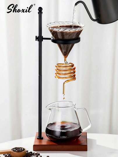 shoxil 1 pieza Filtro de café en espiral, capacidad de 1-4 tazas, filtración de café novedosa, filtro de goteo de café creativo, cafetera, soporte de filtro de base de madera sólida extendida, adecuado para rincón de café, cafetería, Ramadán