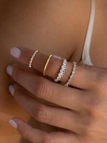 4pcs Sparkling Geometric Rings, S925 Sterling Silver Delicate Women's Ring Set Suitable For Daily, Date, Exquisite Women's Jewelry Gift, New Year's Gifts, Valentine's Day Gift