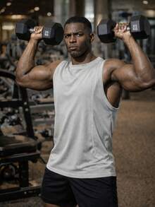 男士纯色无袖健身背心修身训练服 - 淺灰色 - 查看 2