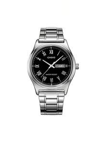 Casio 女士腕表，标准系列，休闲商务简约经典指针腕表，罗马数字时标，日期和星期显示，石英机芯，不锈钢表带，日韩产，黑色表盘 - 黑色 - 查看 2