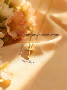 简约不锈钢十字架项链，女士款，低过敏性，适合各种场合，送礼自用皆宜，附赠卡片和礼盒包装。 - 金的 - 查看 4