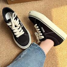 2026 Verano Nuevo Estilo Coreano  Versátil Zapatos de Lona de Suela Gruesa Estilo de Calle para Estudiantes Zapatillas Casuales Zapatos Blancos Transpirables para Mujeres - Negro - Ver 5