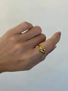 1枚女士可调节开口戒指，18K镀金不锈钢光滑蛇头设计，适合夏季海滩、日常佩戴，高端珠宝礼品。 - 金黃色 - 查看 1
