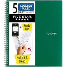 Five Star - Cuaderno espiral, 5 temas, papel rayado universitario, 200 hojas, 11 x 8-1/2 pulgadas, azul (73635)(Verde) - Multicolor - Ver 2
