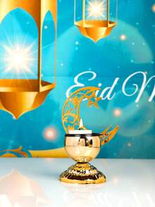 1Pc/Set Star And Moon Carved Candle Holder. The Candle Holder Is Made Of Metal And Is Decorated With A Combination Of Crescent Moons, Five-Pointed Stars, And Intertwined Floral Carvings. Its Style Blends A Star And Moon Theme With Vintage Carved Patterns. - Multicolor - View 10