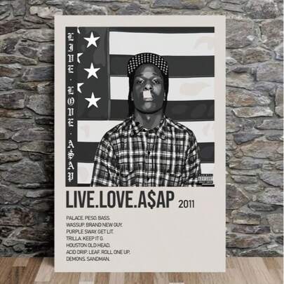 1pc Frameless A$AP Rocky "Live.Love.A$AP" Album Cover Canvas Wall Art - 12x18 Inch, Featuring Iconic Stars & Stripes Design, Bold Typography, Perfect For Bars, Clubs, Cafes, Homes, Offices & Bedrooms Decor, Durable Music-Themed Poster, Music Poster