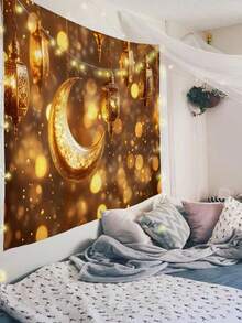 1pc Eid Mubarak Pattern Printed Tapestry, Large Size Decorative Hanging Cloth, Home Decor, Holiday Gift, Party Decoration, Live Streaming Background, Suitable For Living Room And Hotel, With Installation Bag (Accessories Included) - Multicolor - View 9