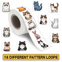 500PCS Pixel Style Cats Sealing Stickers Creative Cat Cartoon Roll Decal DIY Luggage Phone Guitar Scraphbook Birthday Party Gift - Multicolor - View 1