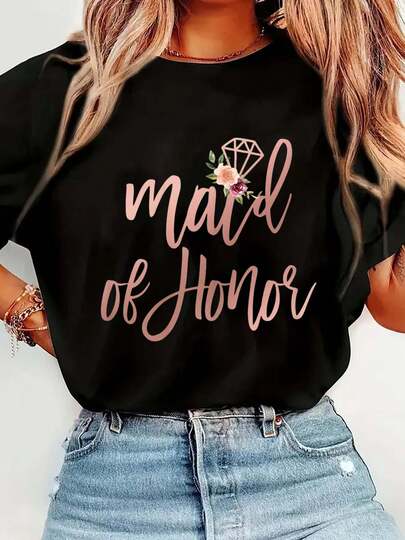 100% Cotton Wedding Shower For Sister From Bride To Be Maid Of Honor T-Shirt Short Sleeve Round Neck Casual Top For Summer & Spring, Women's Men's Graphic Tee