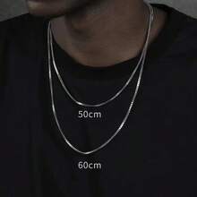 925纯银16-24英寸1毫米盒式链项链，时尚魅力首饰，女士礼物 - 銀色2 - 查看 4