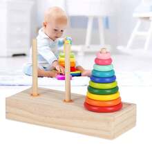 Wooden Tower Of Hanoi With 10 Levels - Montessori Puzzle Game With Rainbow Stacking Blocks, Ideal Gift To Develop Logic, From 5 Years Old.