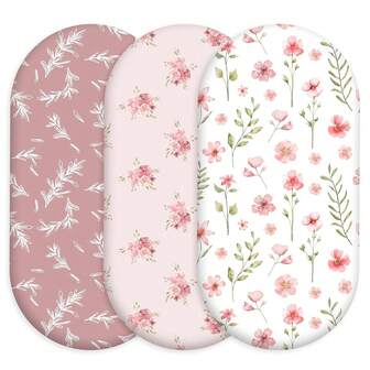 GLLQUEN BABY 3 件装女婴婴儿床单，弹力柔软舒适，贴合婴儿床垫（32 英寸 x 16 英寸），通用尺寸，适用于椭圆形和矩形床垫。